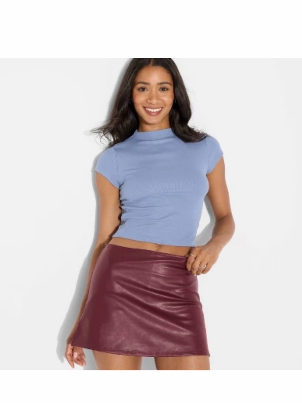 NWOT Wild Fable Burgundy Faux Leather Skort